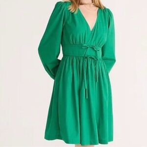 J. Crew Emerald Green V-Neck Long Sleeve Midi Dress
